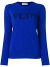 Valentino Round Neck Intarsia Logo Jumper - Blue