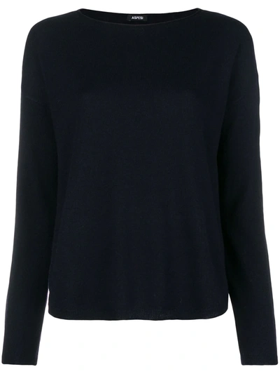 Aspesi Round Neck Knitted Top In Blue