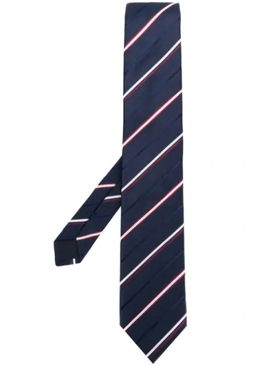 Prada Diagonal Stripe Tie In Blue