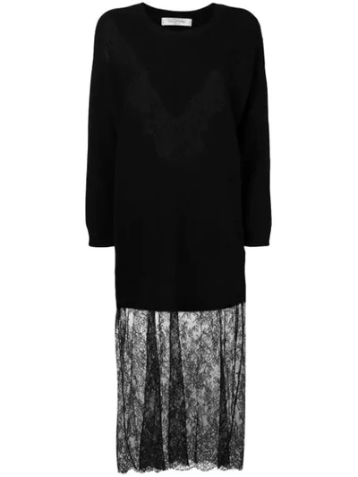 Valentino Lace Detail Knit Dress In Black | ModeSens