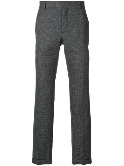 Prada Houndstooth Straight Leg Trousers In Grey