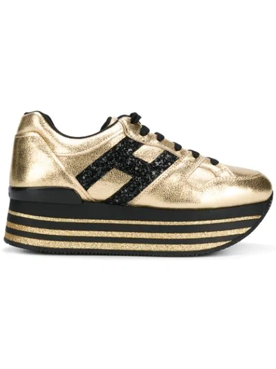 Hogan Logo Platform Trainers In Metallic