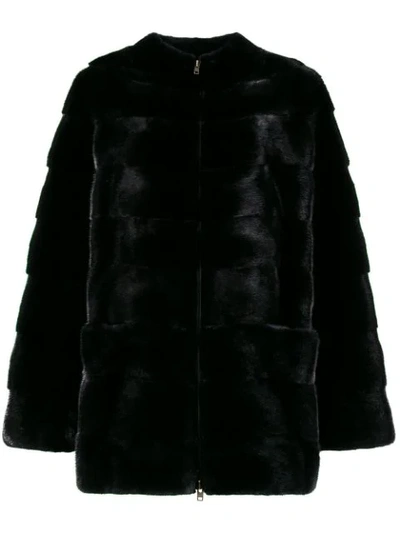 Liska Collarless Coat In Black Glama