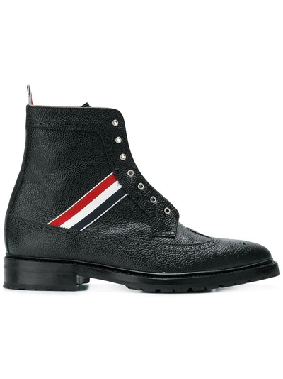 Thom Browne Longwing Grained-leather Boots In Black