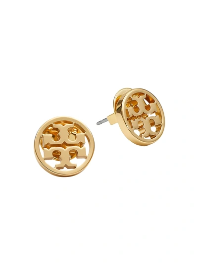 Tory Burch 16k Yellow Goldplated Logo Circle Stud Earrings In Tory Gold