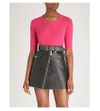 Maje Short Sleeved Knitted Top In Fuschia