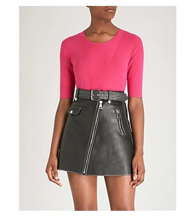 Maje Short Sleeved Knitted Top In Fuschia