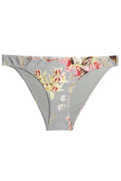 Zimmermann Floral-print Low-rise Jersey Bikini Briefs In Grey Green