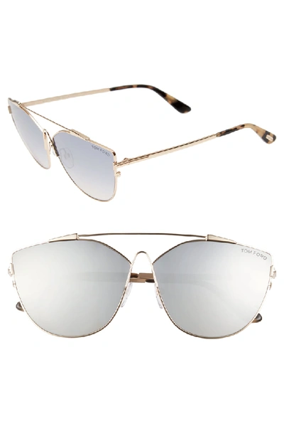 Tom Ford Women's Mirrored Oversized Brow Bar Cat Eye Sunglasses, 64mm In Gold/ Smoke Mirror
