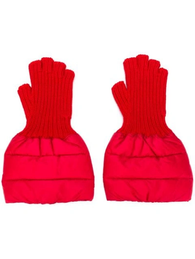Moncler Quilted Wool-trim Gloves In Red