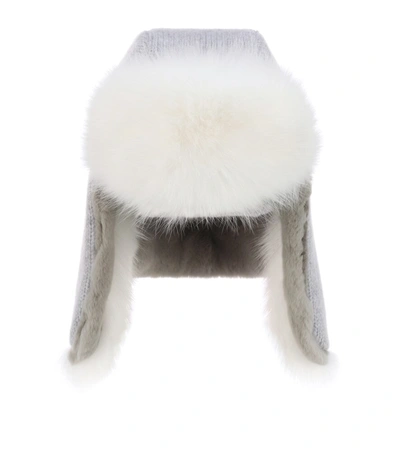 Yves Salomon Cashmere And Fur Hat In Grey