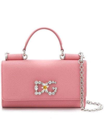 Dolce & Gabbana Mini Embellished Von Cross Body Bag In Pink