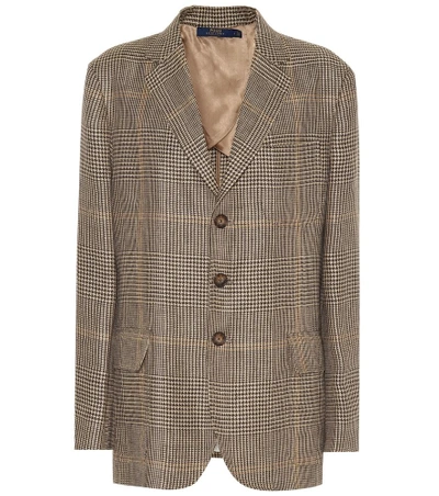 Polo Ralph Lauren Plaid Linen Blazer In Brown