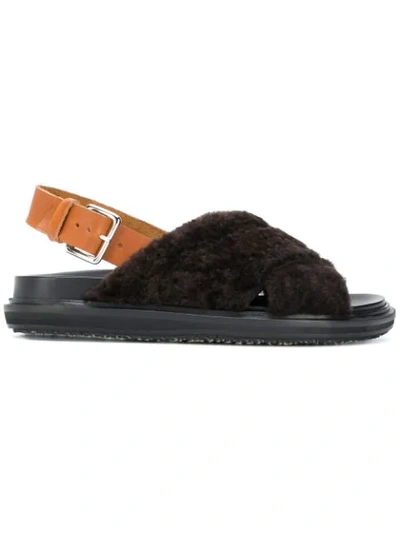 Marni Leather And Lamb Fur Sandals In Brown
