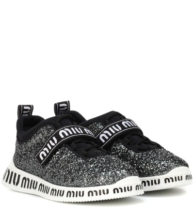 Miu Miu Logo Glitter Sneakers In Grey