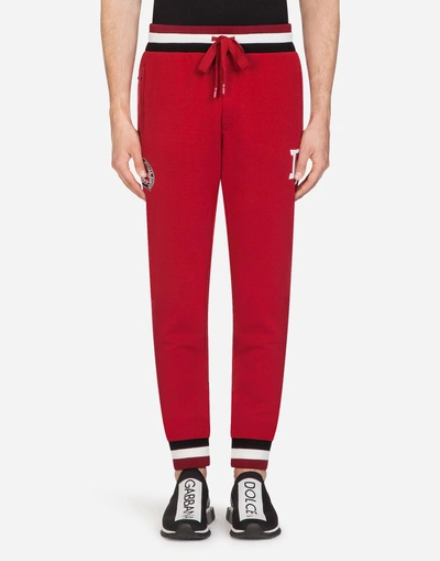 Dolce & Gabbana Cotton Jogging Pants With Patch In Red