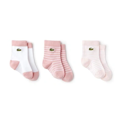 Lacoste Unisex Jersey Sock Three-pack In Light Pink / White / Pink