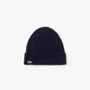 Lacoste Men's Turned Edge Ribbed Wool Beanie In Navy Blue