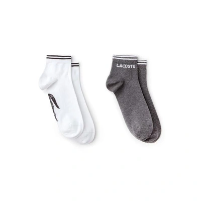 Lacoste Men's Two-pack Of Tennis Low-cut Socks In Jacquard Jersey In Grey Chine,white