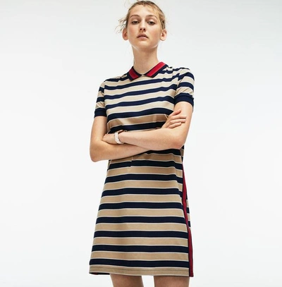Lacoste Women's Contrast Bands Striped Piqué Polo Dress In Beige / Navy  Blue / White | ModeSens