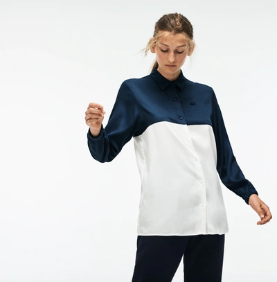 Lacoste Women's Regular Fit Bicolor Flowing Piqué Shirt In Blue,white