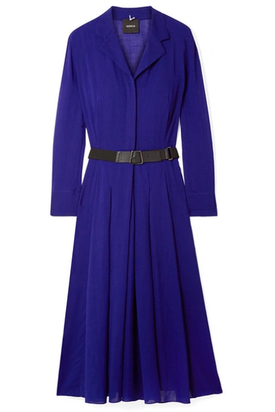 Akris Belted Wool-voile Midi Dress In Indigo