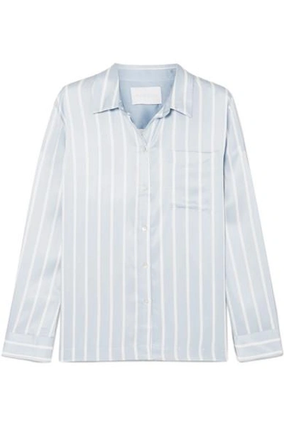 Asceno Striped Silk-satin Pajama Top In Sky Blue