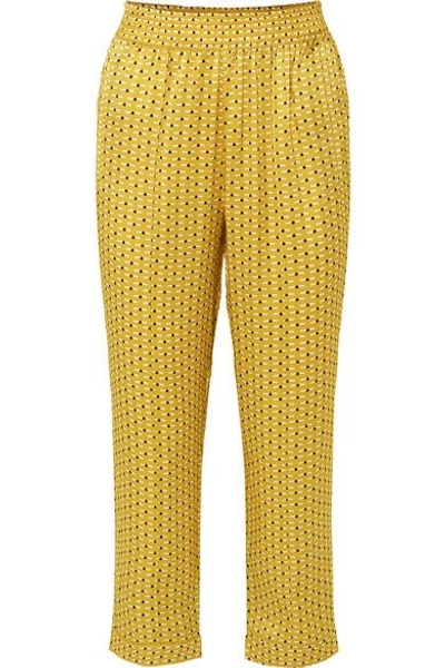 Asceno Printed Silk-satin Pajama Pants In Yellow