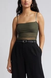 Open Edit Ruched Mesh Camisole In Olive Sarma