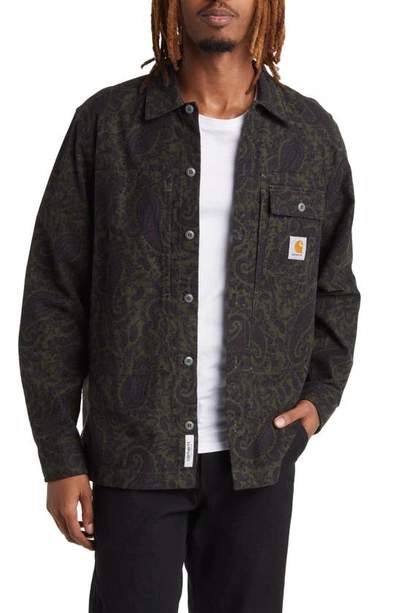 Carhartt Charter Paisley Cotton Twill Button-up Shirt Jacket In Paisley Print Plant