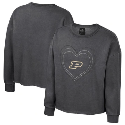 Colosseum Kids' Girls Youth  Black Purdue Boilermakers Audrey Washed Fleece Pullover Crewneck Sweatshirt In Charcoal