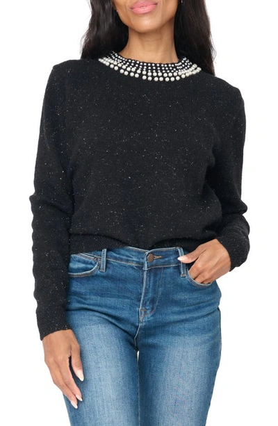 Gibsonlook Soirée Imitation Pearl Embellished Sweater In Black