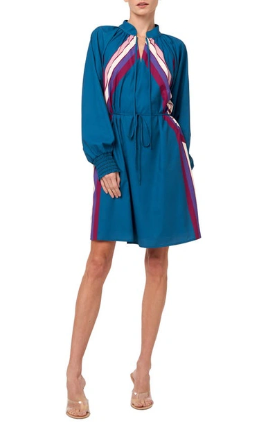 Ciebon Aleina Print Tie Waist Long Sleeve Dress In Teal
