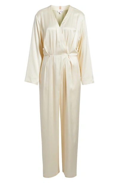 Lunya Long Sleeve Washable Silk Jumpsuit In Swan White