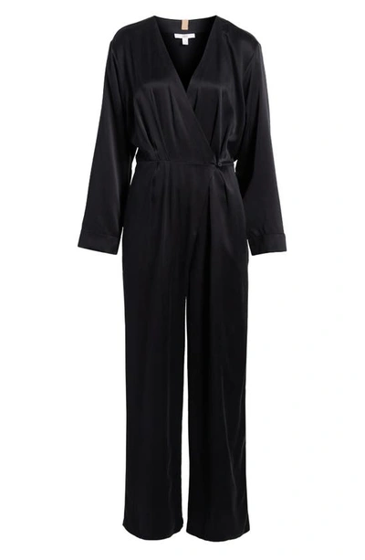 Lunya Long Sleeve Washable Silk Jumpsuit In Immersed Black