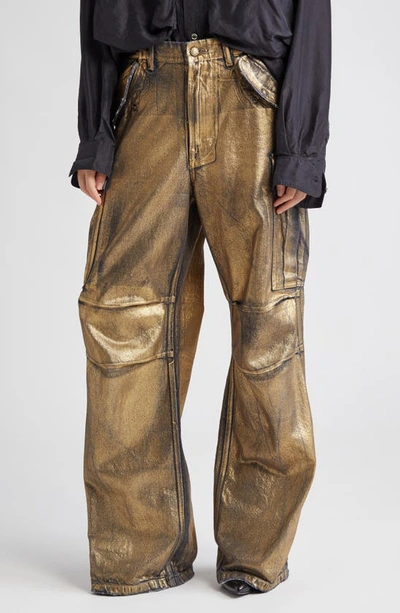 R13 Wide Leg Cargo Jeans In Vintage Gold Black