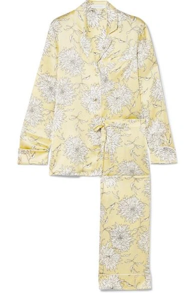 Olivia Von Halle Aila Floral-print Silk-satin Pajama Set In Yellow