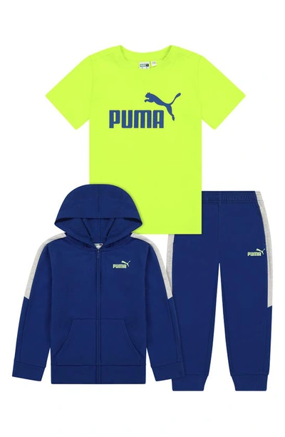 Puma Babies'  Fleece Hooded Jacket, Joggers & T-shirt Set In Navy
