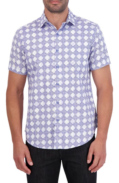 Robert Graham Geo Print Short Sleeve Cotton Button-up Shirt In Blue
