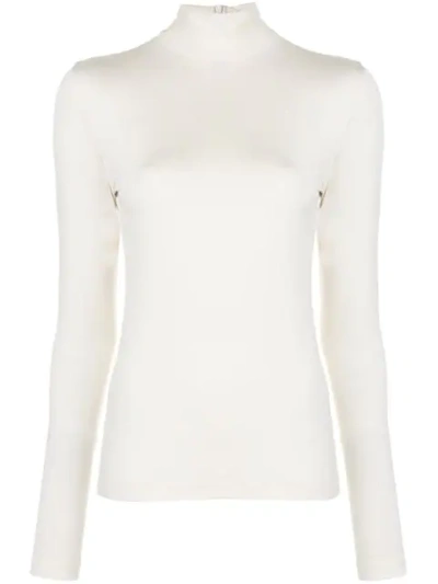 Akris Punto Women's Turtleneck Back Zip Top In White