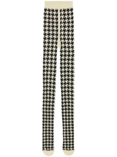 Burberry Herringbone-print Cotton-blend Tights In Calico,black