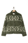 Lucky Brand Geo Print Faux Fur Zip Jacket In Grape Leaf