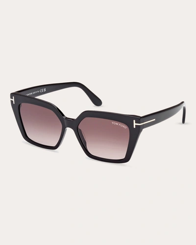 Tom Ford Women's Shiny Black & Rose Gradient Eco T-logo Cat-eye Sunglasses