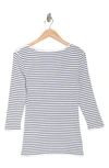 Caslon Three Quarter Sleeve Tee In White- Navy Blazer Carlotta St
