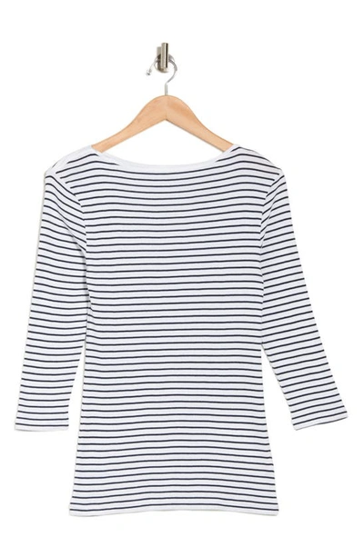 Caslon Three Quarter Sleeve Tee In White- Navy Blazer Carlotta St