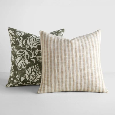 Ienjoy Home 2-pack Yarn-dyed Patterns Decor Throw Pillows In Yarn-dyed Bengal Stripe / Distressed Floral