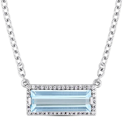 Mimi & Max 3ct Tgw Baguette Cut Blue Topaz And White Sapphire Halo Necklace In Sterling Silver