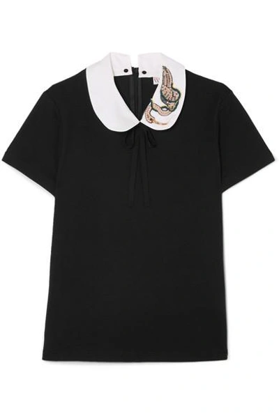 Red Valentino Embellished Cotton Top In Black