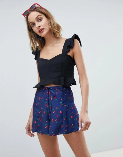 Neon Rose Shorts In Cherry Print - Navy