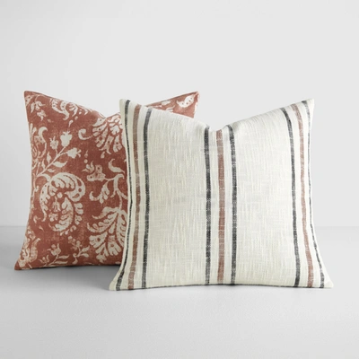 Ienjoy Home 2-pack Yarn-dyed Patterns Decor Throw Pillows In Yarn-dyed Framed Stripe / Distressed Floral
